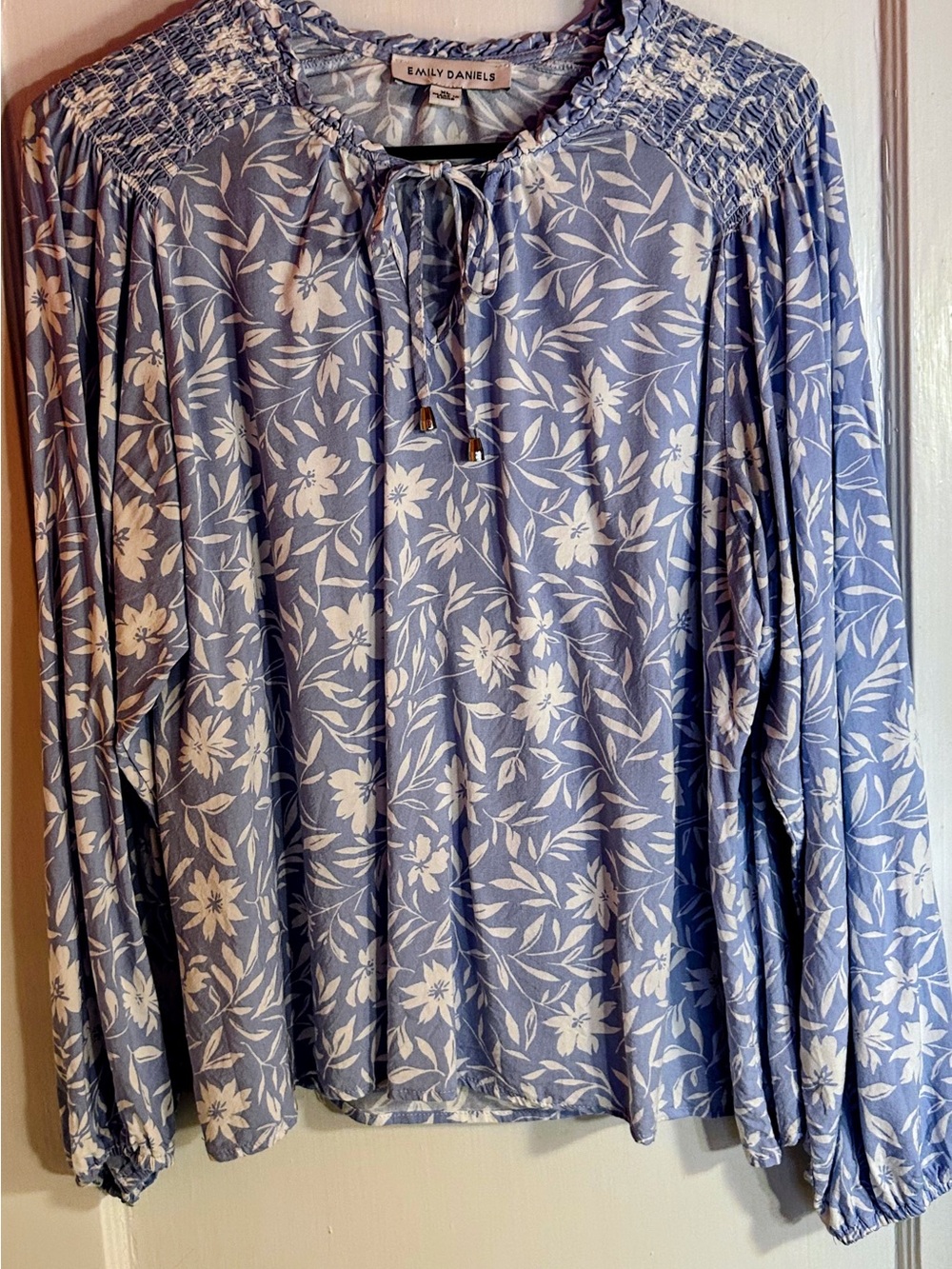Emily Daniels Blue Floral Tie-Neck Blouse